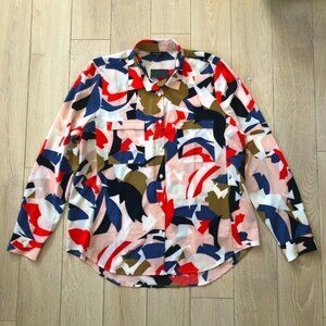 NWT RW&CO. Abstract Print Chiffon Button Up Shirt Size L